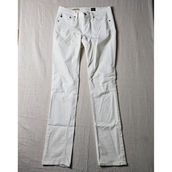 AG Stevie Slim Womens Straight Roll Up 27R White Stripe Embroiderd‎ Denim Jeans - Picture 1 of 16